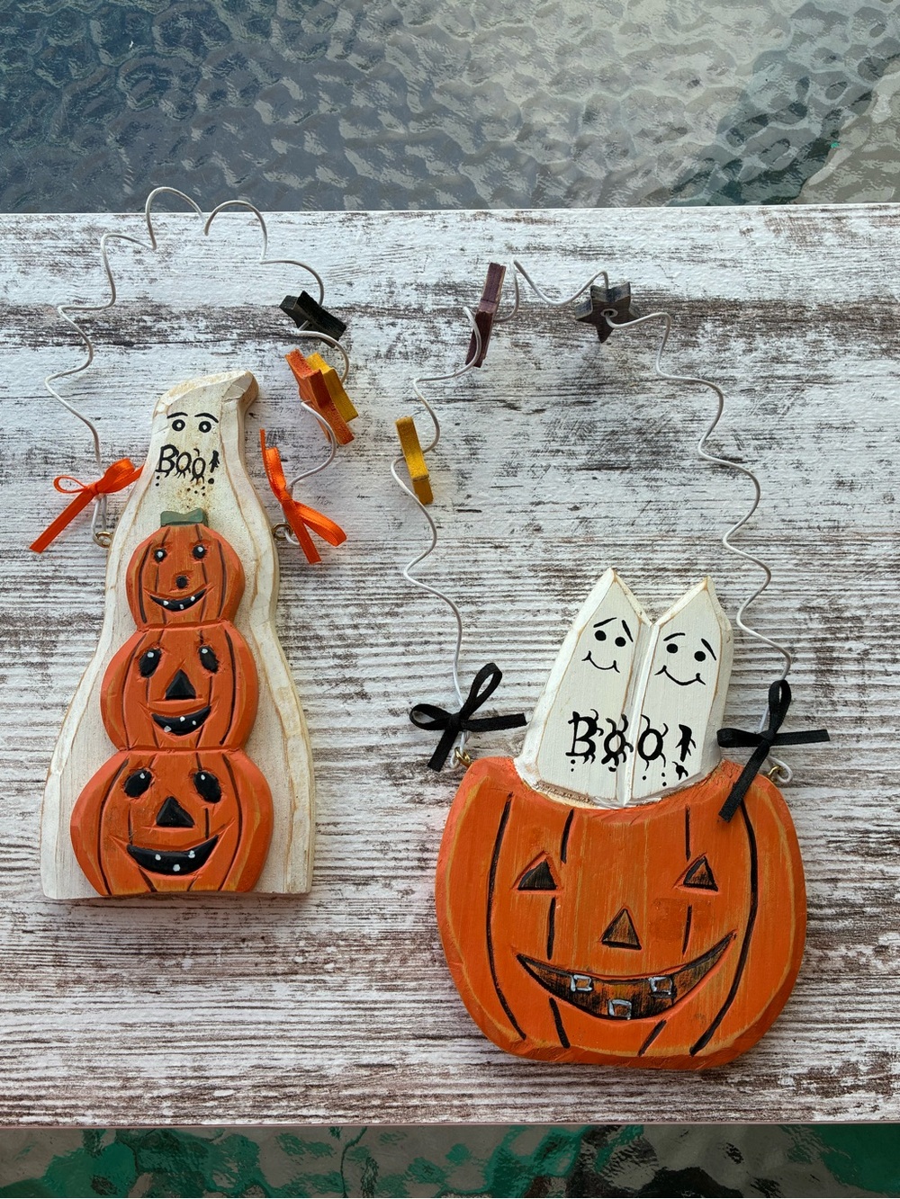 Halloween Wooden Pumpkin & Ghost Hanging Decorations - Orange & White